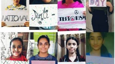 आतंक विरोध दिवस पर विद्यार्थियों ने कोलॉज बना दिया -ए वॉर एंगेस्ट टैरिरिज्म- का संदेश