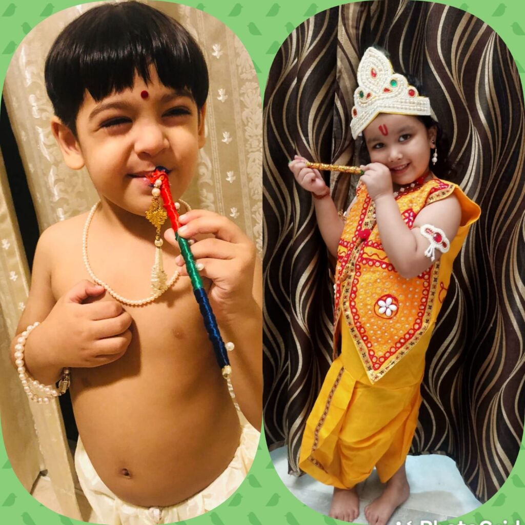 Ahaan Savita and Pihu Chopra dressed up as Lord Krishna on the Janmashtmi festival