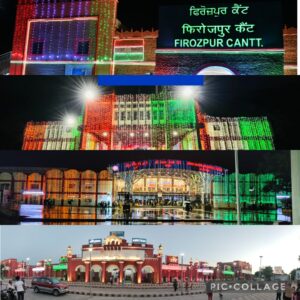 77वें स्वतंत्रता दिवस के अवसर पर फिरोजपुर मंडल के सभी प्रमुख रेलवे स्टेशनों को तिरंगे के रंग वाली लाइटों से दिनांक 13 से 17 अगस्त तक के लिए सजाया गया