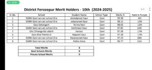 Ferozepur District Shines in 10th Board Exams with 100% Government School Merits