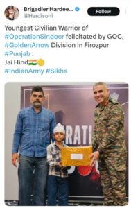Salute to Young Patriot : 10-year-old Ferozepur boy aids Army during Op Sindoor, felicitated by GOC