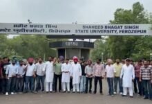 S.B.S ਸਟੇਟ ਟੈਕਨੀਕਲ ਯੂਨੀਵਰਸਿਟੀ ਬਾਹਰ NSUI ਦਾ ਰੋਸ ਪ੍ਰਦਰਸ਼ਨ ਸਿੱਖਿਆ ਮੰਤਰੀ ਦਾ ਪੁਤਲਾ ਫੂਕਿਆ