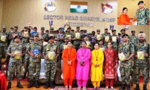 दिव्य ज्योति जागृति संस्थान की साध्वी बहनों ने देश की सेवा करने वाले BSF जवानों को राखी बांधकर सम्मान दिया